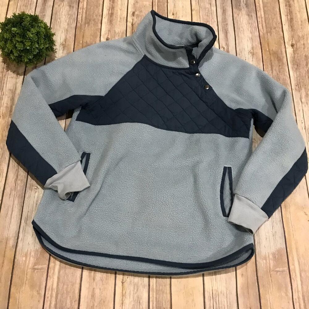Abercrombie & Fitch Quoted Fleece Asymmetrical Snap Button Pullover Blue Small